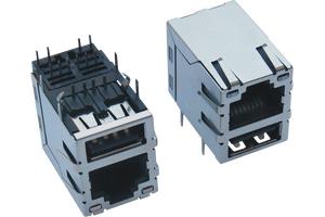 Разъёмы модульный и USB 2.0 Type A в экранированном корпусе на плату RJ45M‑01129